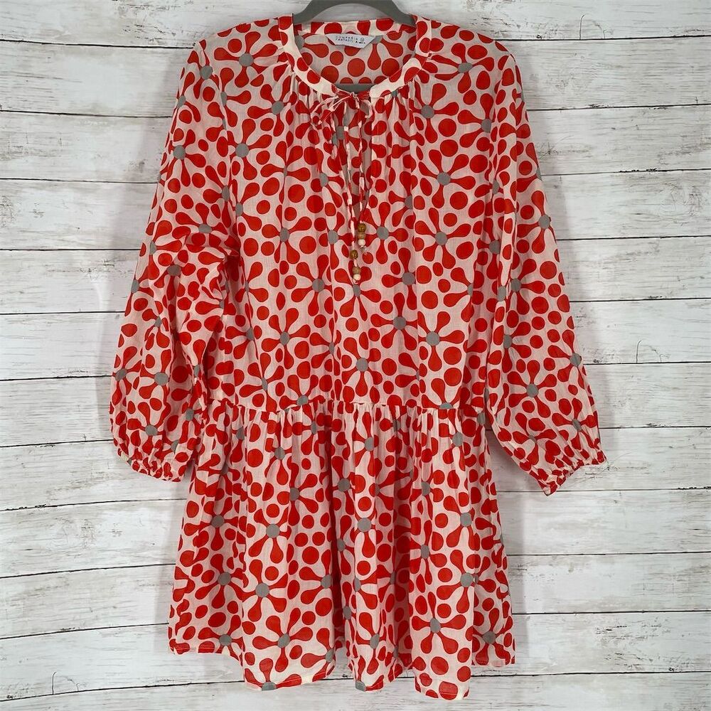 Compania Fantastica Funky 70's Orange Floral Dress Size M Sheer Cotton Swimcover